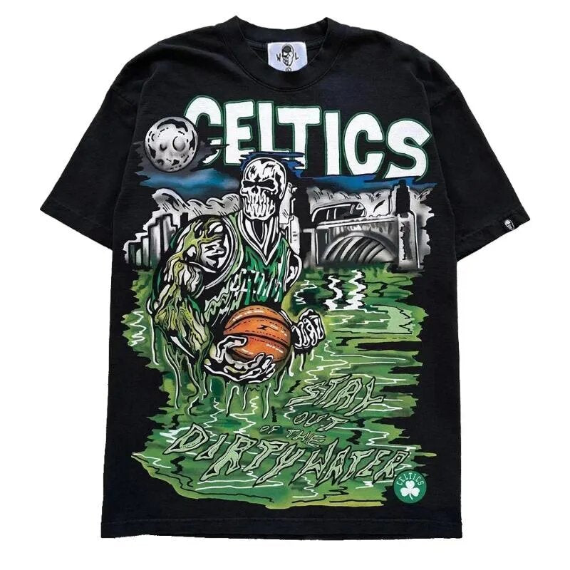 Vintage NBA Team Skelett Grafik Unisex Oversized Streetwear Baumwoll T-Shirt