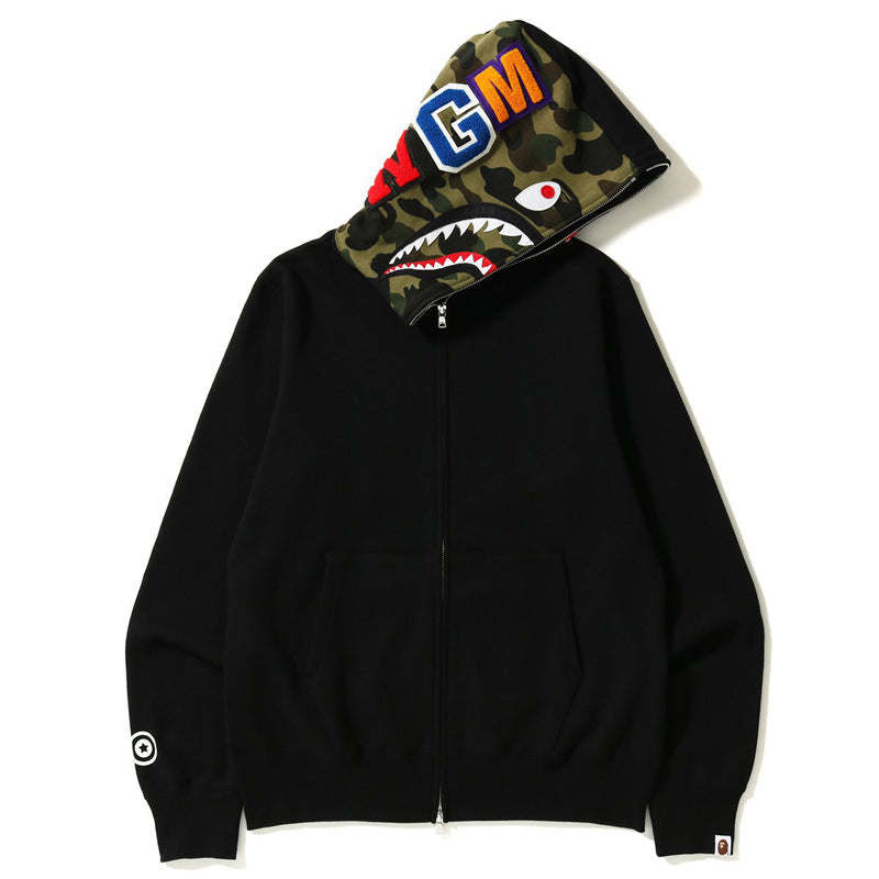 BAPE Shark Camo Print Full Zip Embroidery Streetwear Hoodie Unisex