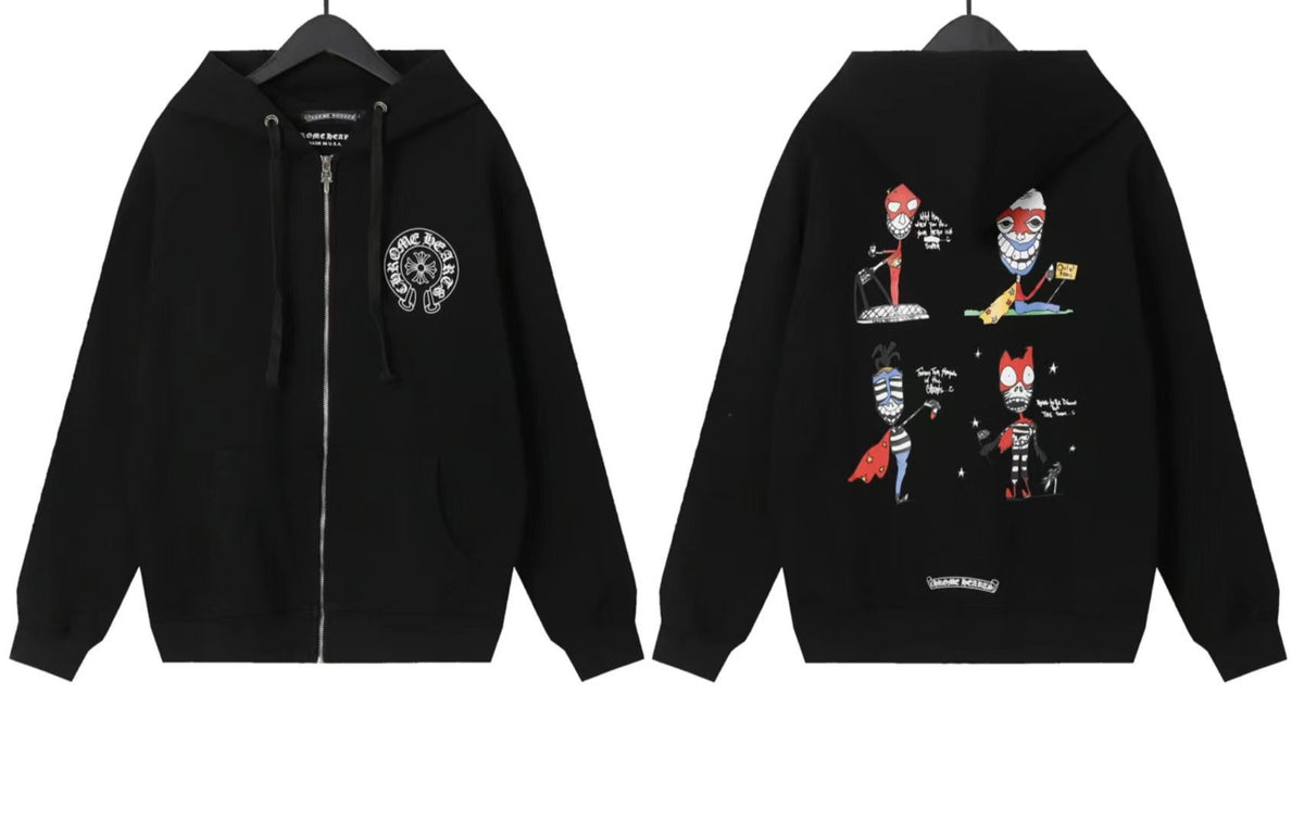 Chrome Hearts Horseshoe Sanskrit Cross Zip Up Hoodie Streetwear Unisex