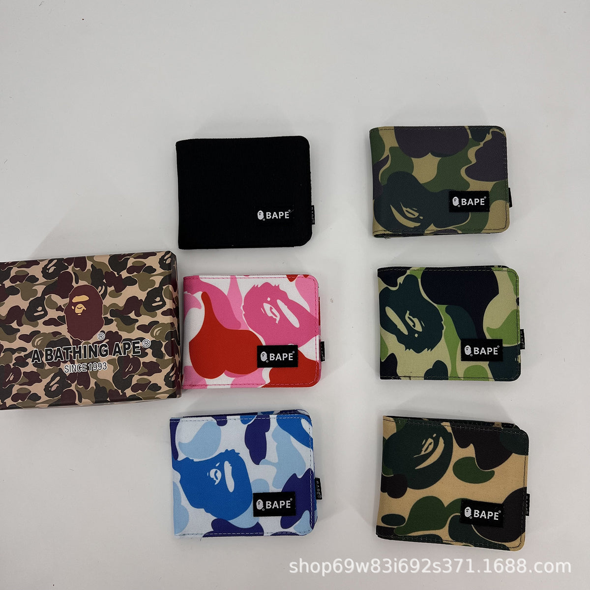 BAPE Camo Ape Head Bifold Wallet Mini Multi Color Canvas Card Holder