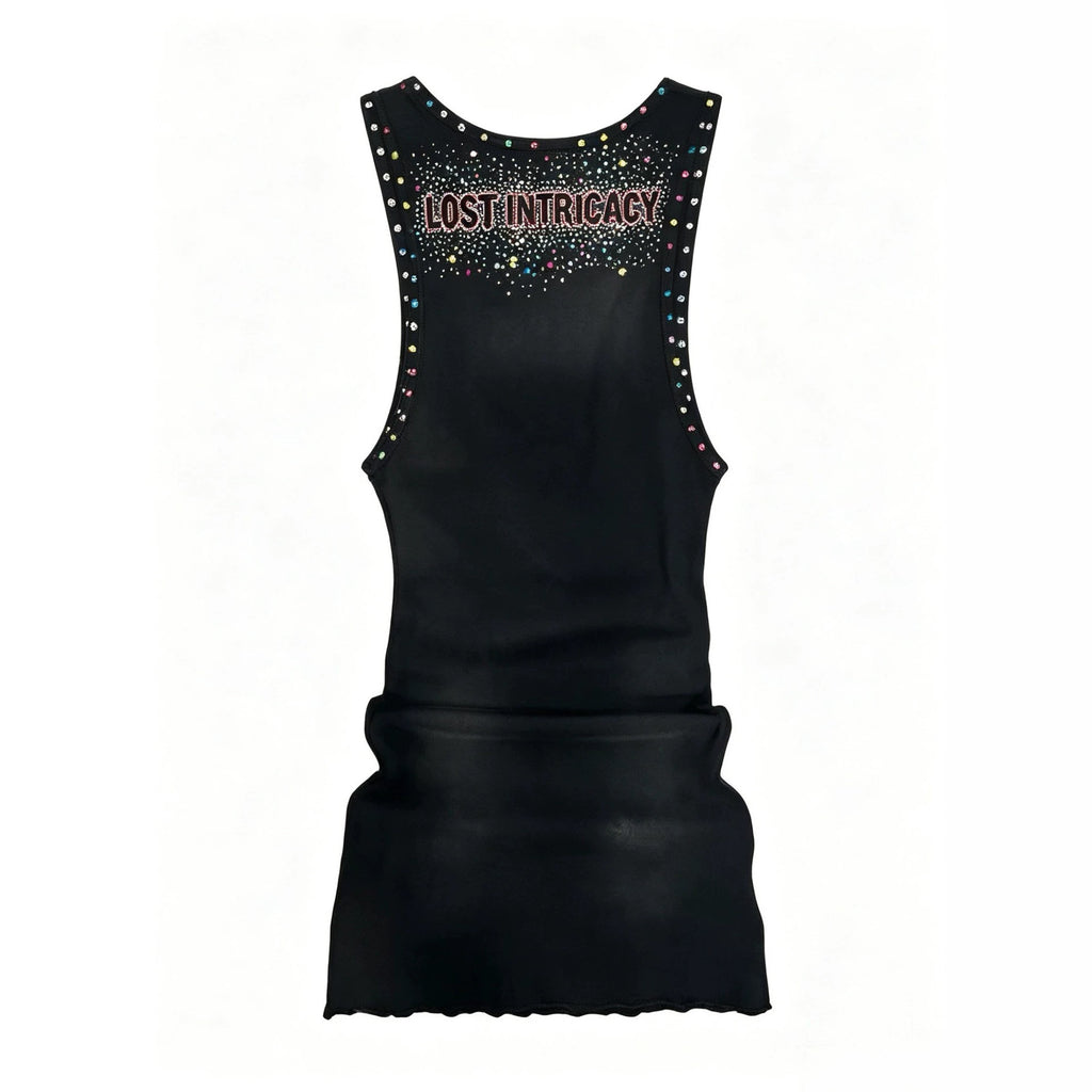 Lost Intricacy Graphic Rivet Sleeveless Tank Bodycon Mini Dress Women