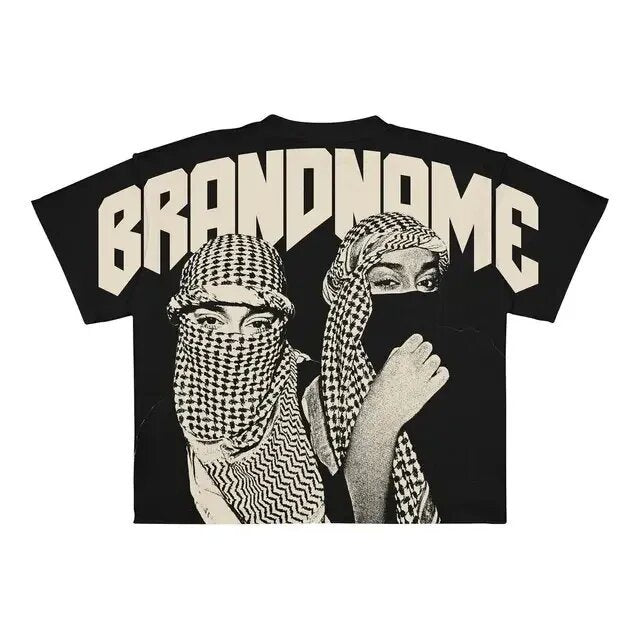 Y2K Punk Gothic Skimaske Grafik Unisex Oversized Streetwear T-Shirt