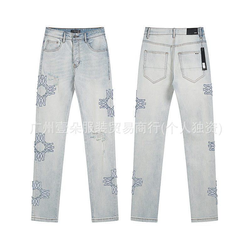 Amiri Blue Jeans Washed Distressed Straight‑Leg Loose Unisex