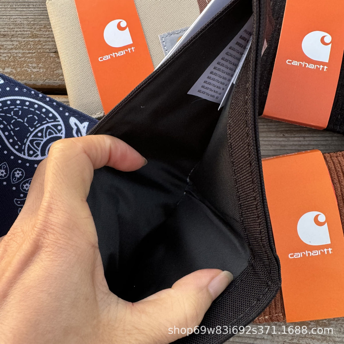 Carhartt Patch Logo Bifold Wallet Canvas Corduroy Paisley Card Holder