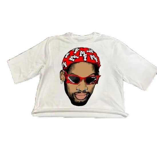 Merlin Worldwide Style Y2K Cartoon Portrait Oversized Vintage Baumwoll-T-Shirt