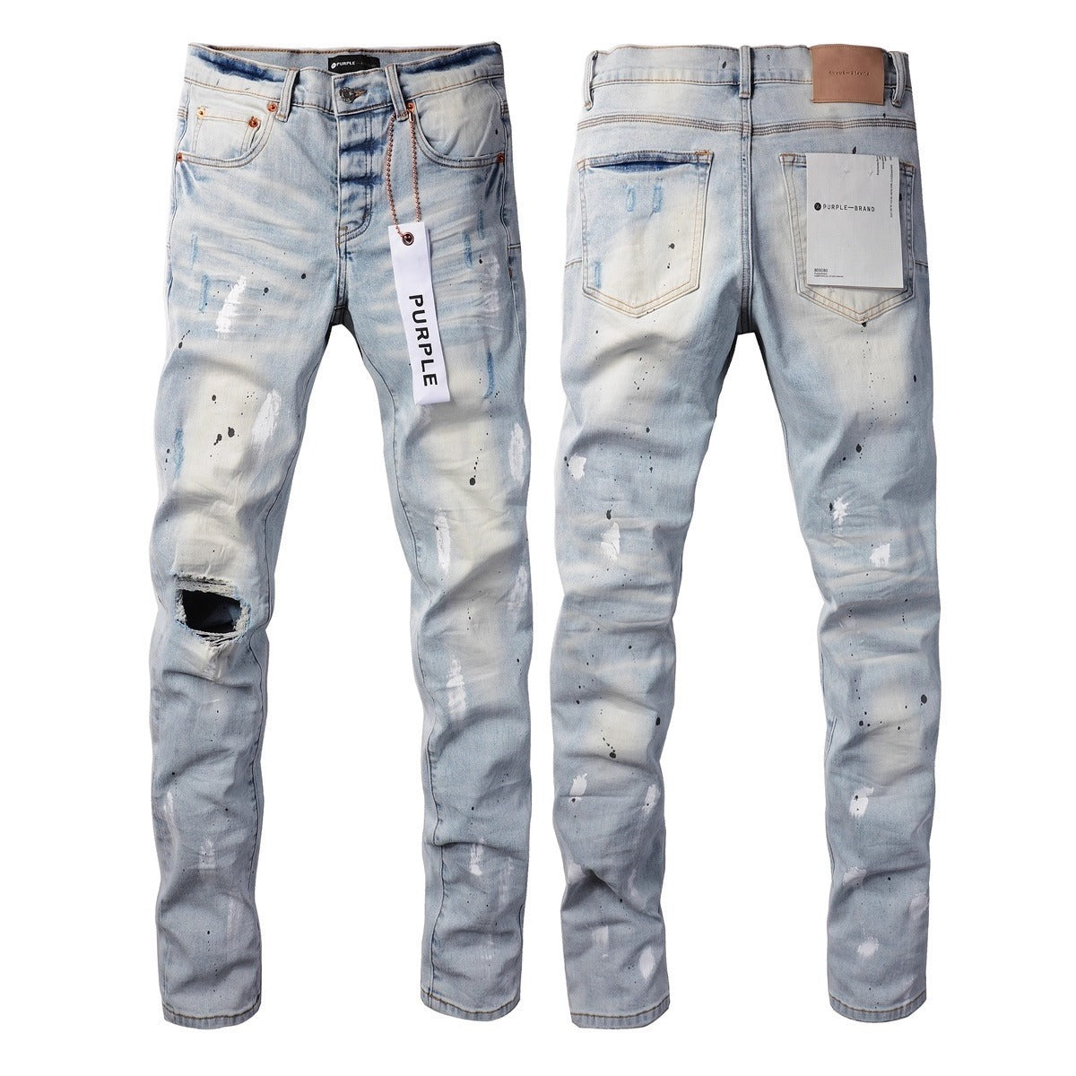 Purple Brand Men Stretch Skinny Ripped Printed Embroidered Denim Jeans