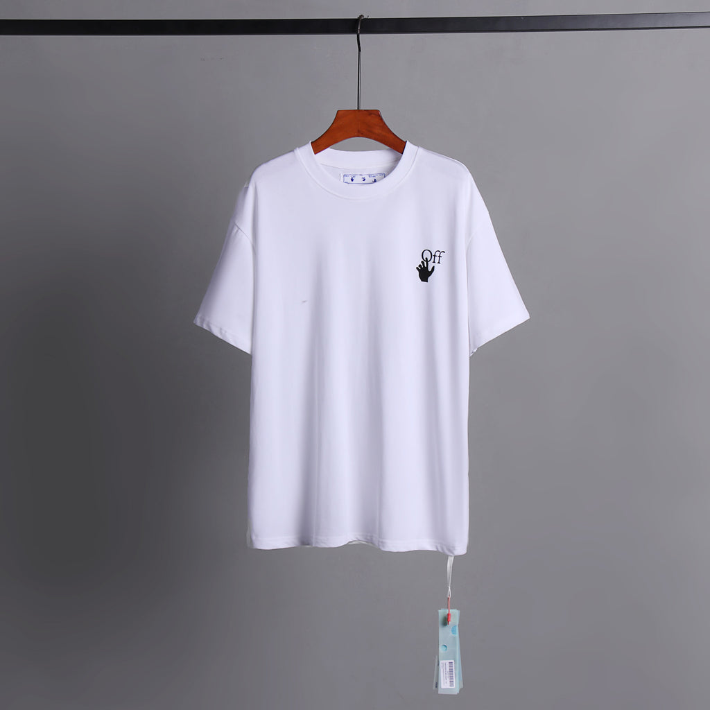 Off White Arrow Hand Letter Graphic Crew Neck Short Sleeve T Shirt