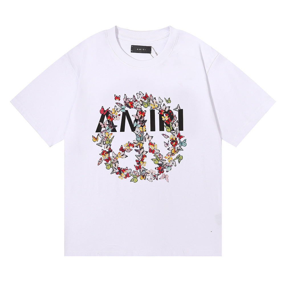 Amiri Rose Skull Letter Graphic Short Sleeve Tee Streetwear Unisex