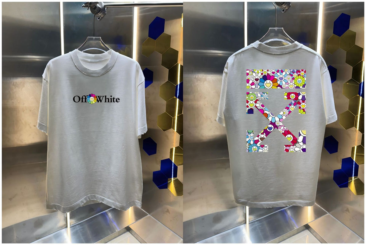 Off-White Washed Distressed Crew Neck Short Sleeve T Shirt Unisex