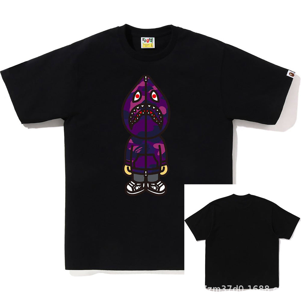 BAPE Shark Ape Head Camo Print Crew Neck Short Sleeve T‑Shirt Unisex