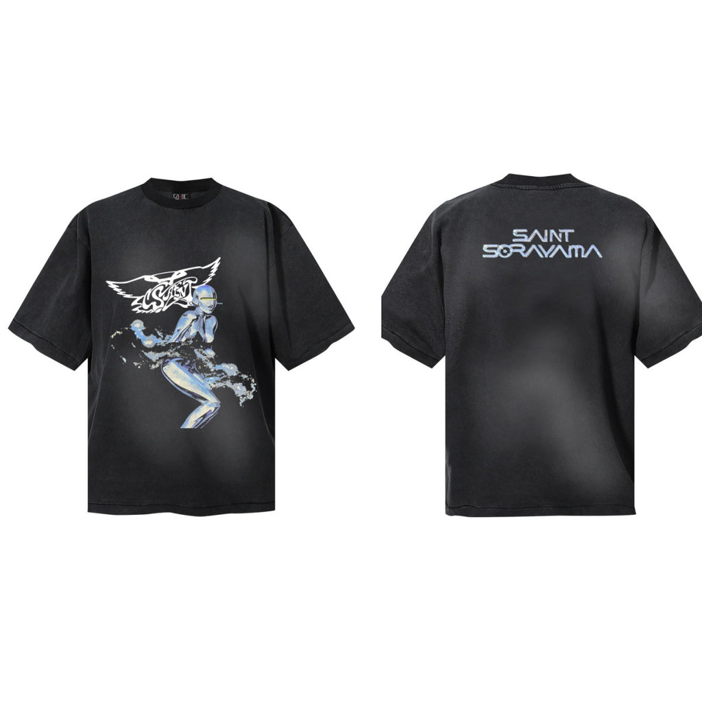 Saint Michael Vintage Washed Graphic Print Loose Streetwear T-Shirt