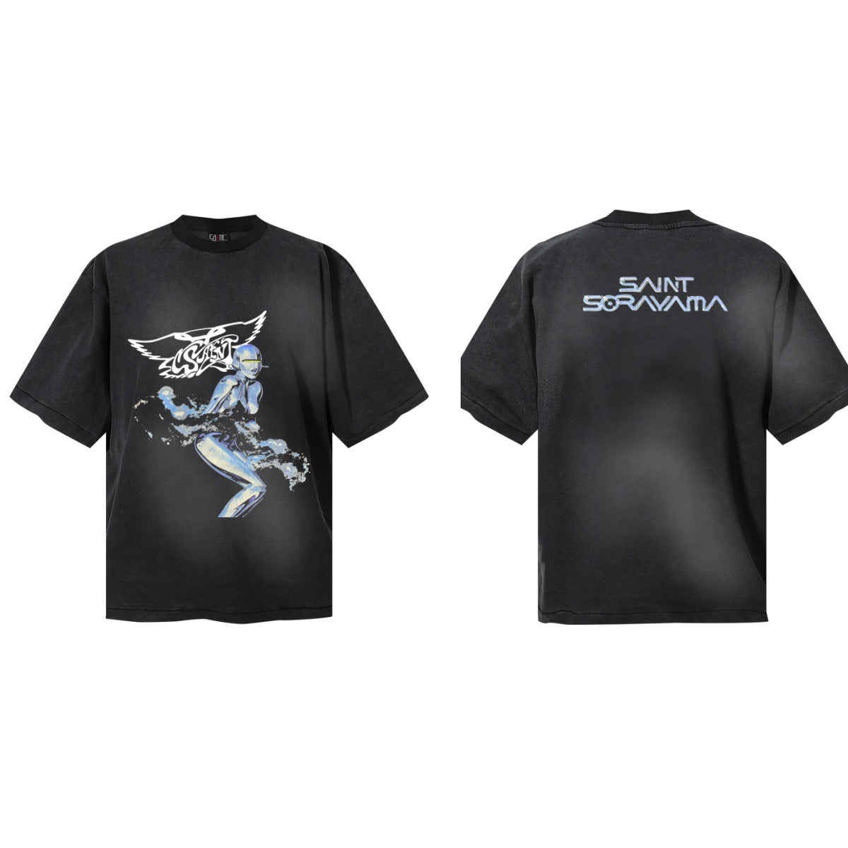 Saint Michael Vintage Washed Graphic Print Loose Streetwear T-Shirt