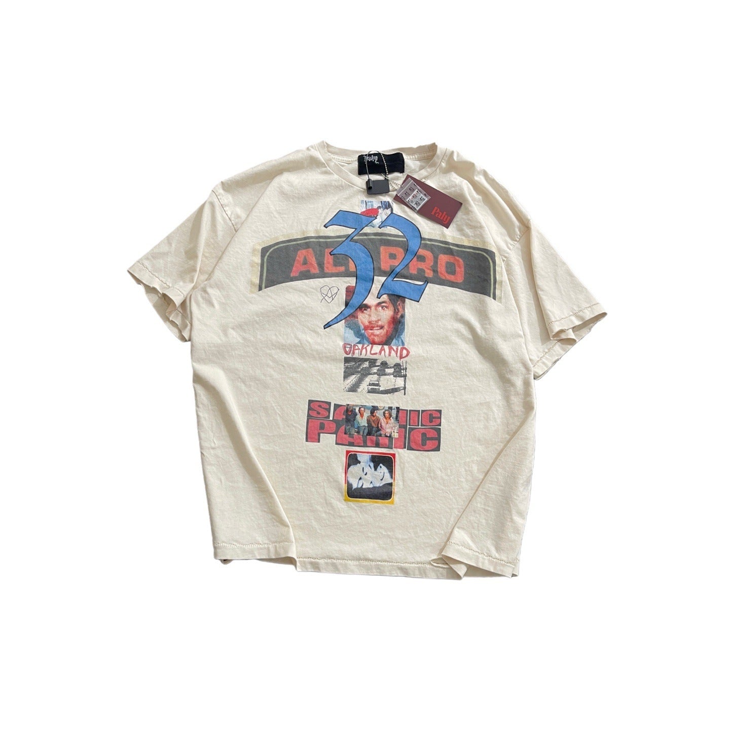 Paly Hollywood Figure Letter Graphic Crew Neck Short Sleeve T‑Shirt