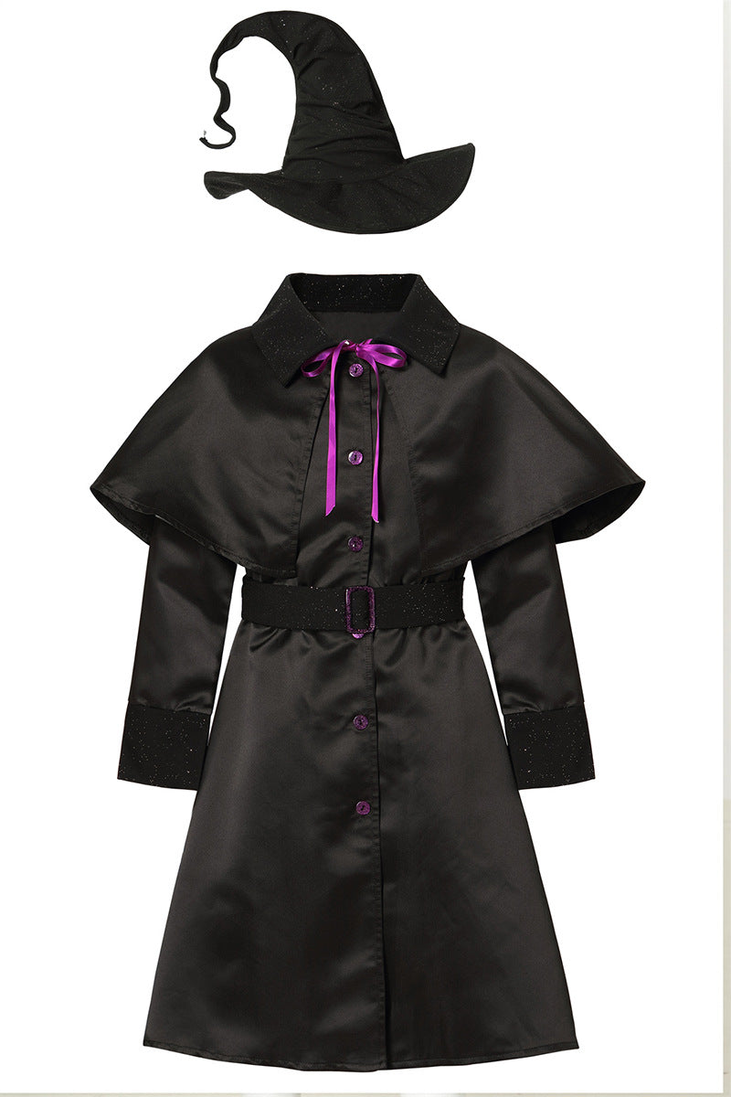 Halloween Wizard Witch Long Robe Cosplay Sets Adult & Kids Outfits