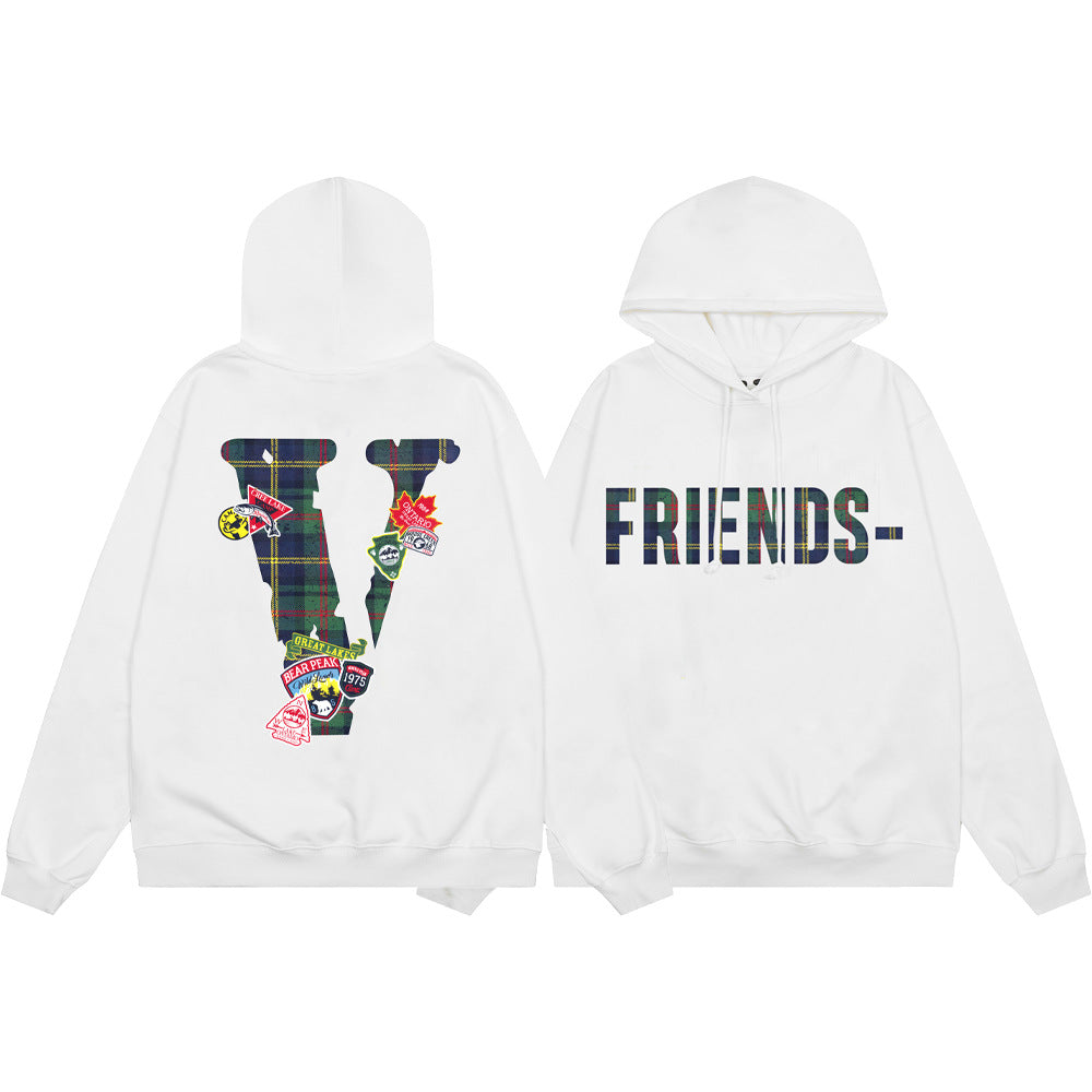 Vlone Multi Pattern Big V Graphic Oversized Hoodie Streetwear Unisex