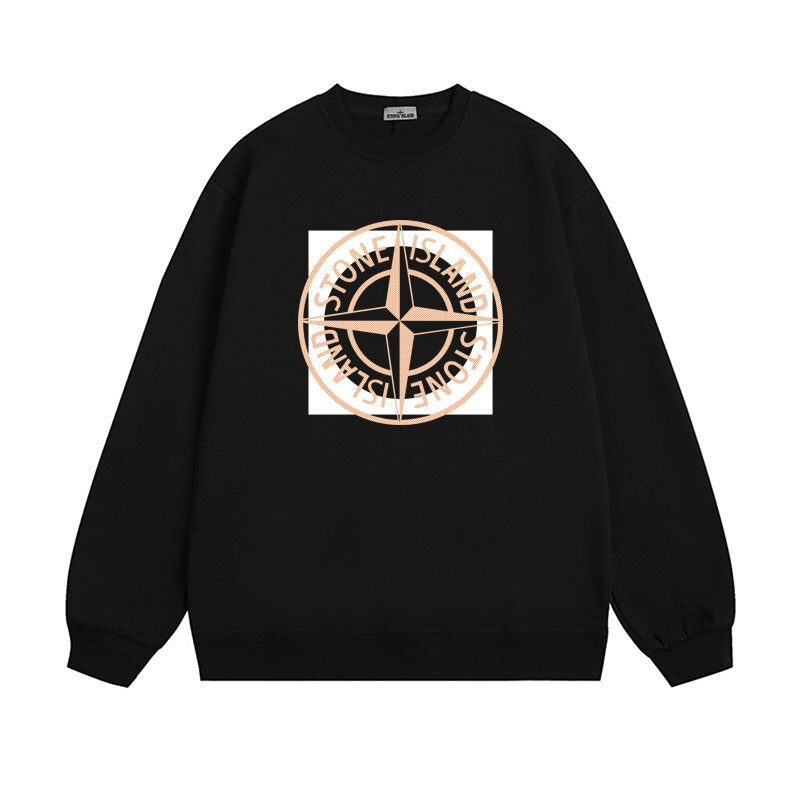 Stone Island Compass Print Crewneck Sweatshirt Men Winter Fleece Top