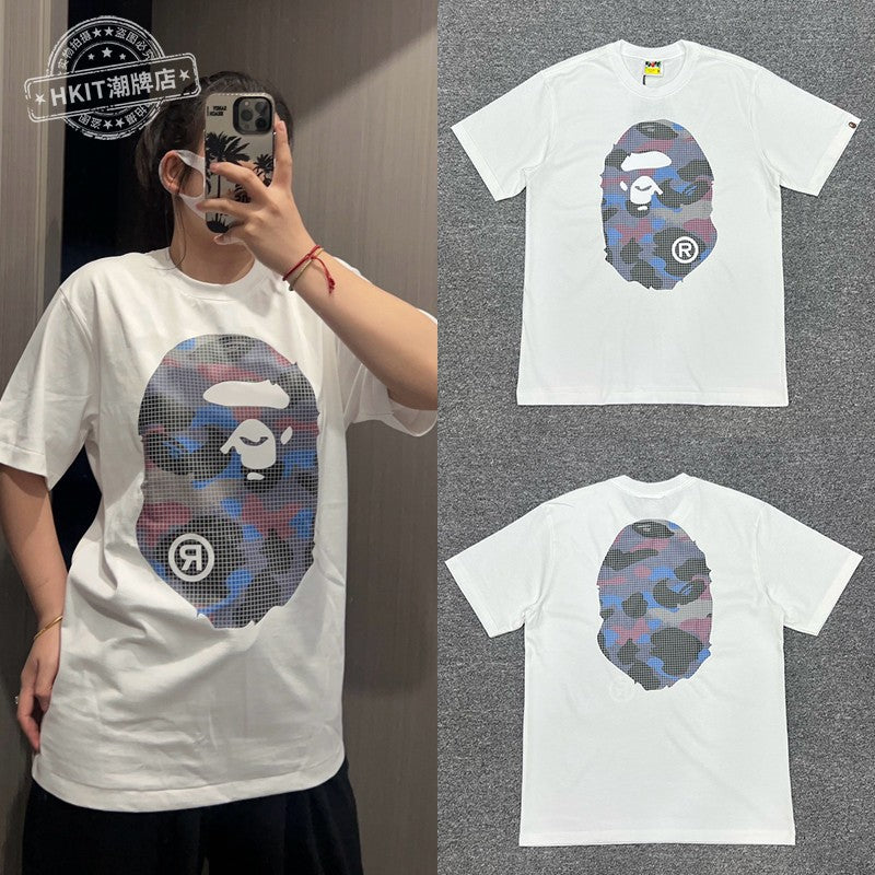 Bape Shark Camo Zip Graphic Oversized Tee Streetwear Unisex
