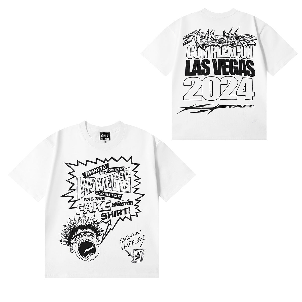 Hellstar Series Vintage Graphic Print Loose Unisex Streetwear T-Shirt