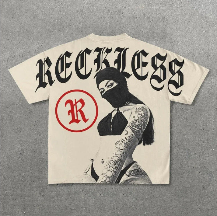 Y2K Punk Gothic Skimaske Grafik Unisex Oversized Streetwear T-Shirt