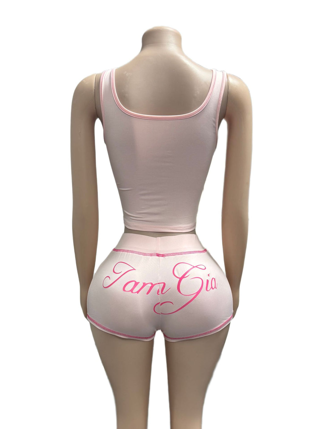I.AM.GIA Contrast Piping Letter Print Square Neck Tank Short 2 Piece Set