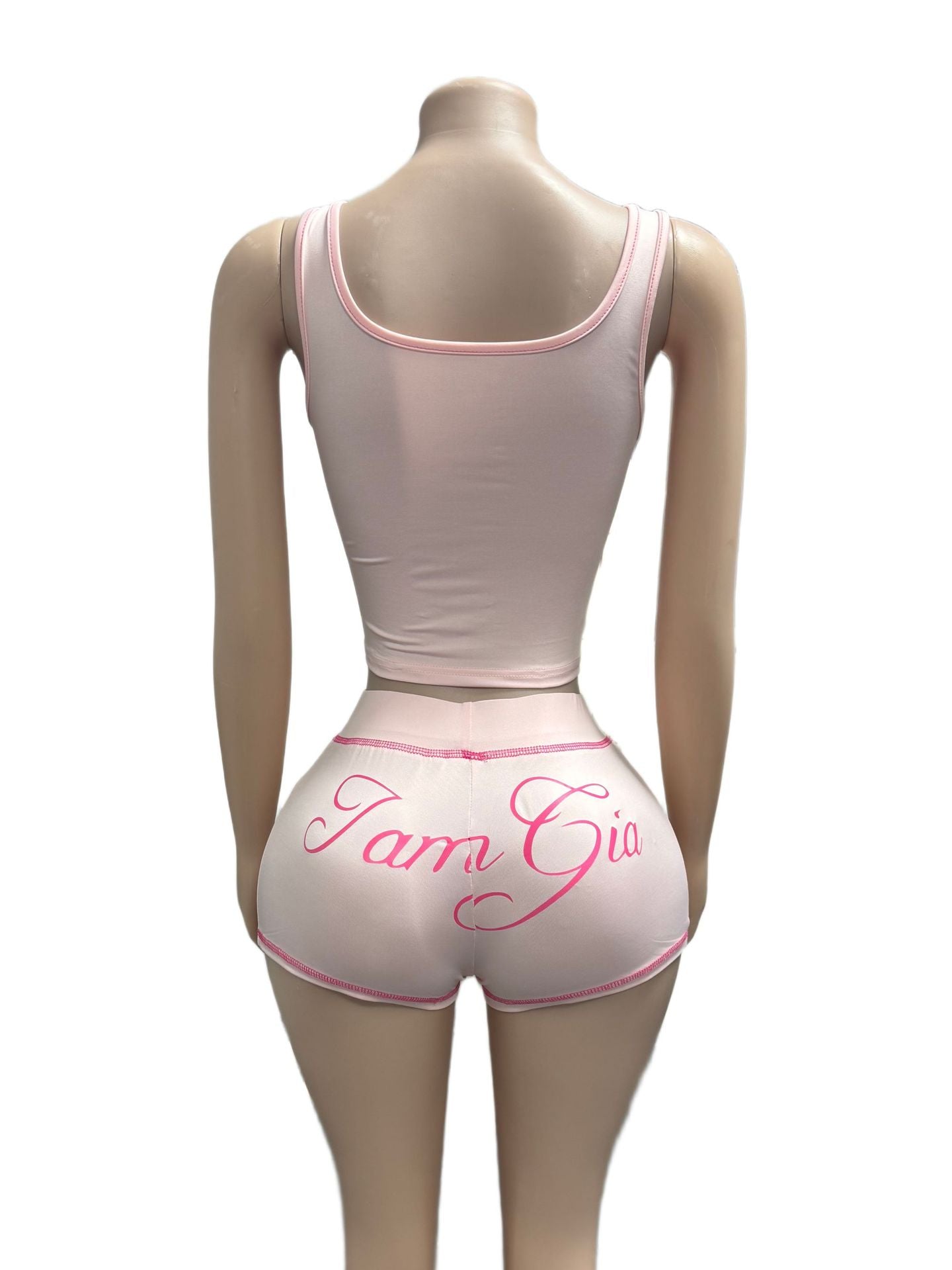 I.AM.GIA Contrast Piping Letter Print Square Neck Tank Short 2 Piece Set