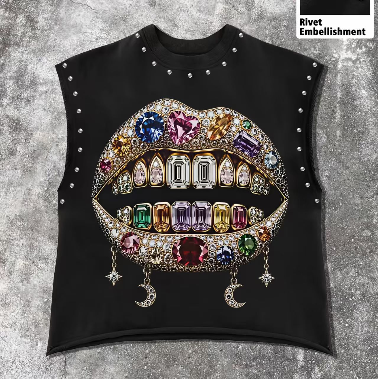 Vintage Letter Number Graphic Rivet Sleeveless Loose Vest Top Women