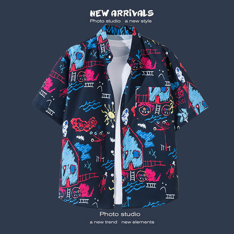 Mens Vintage Tropical Hawaiian Floral Loose Short Sleeve Beach Shirt