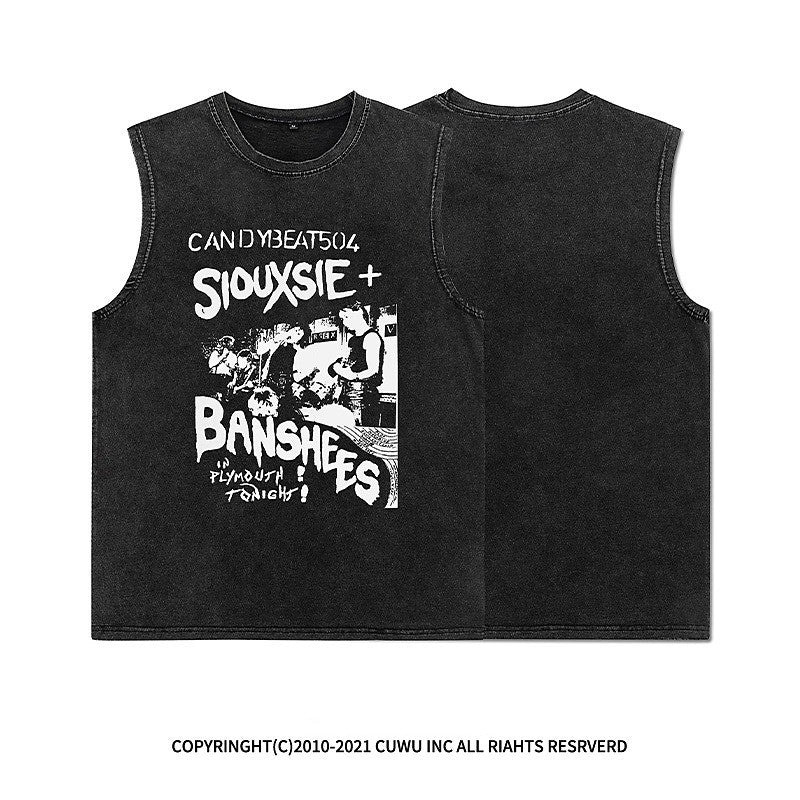 Vintage Washed Graphic Tank Top Mens American Street Sleeveless Tee