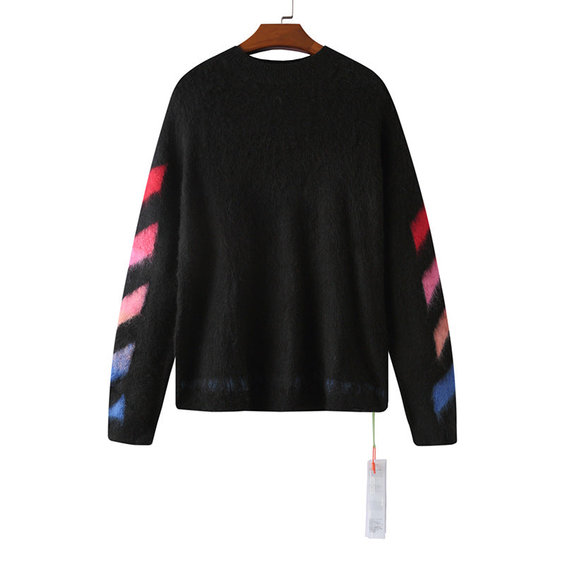 Off-White Arrow Mohair Sweater Gradient Fluffy Knit Pullover & Hoodie