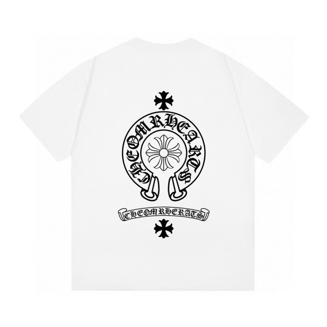 Chrome Hearts Color Sanskrit Cross Print Short Tee Unisex Y2K