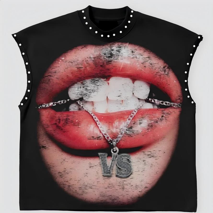 Vintage Multi Graphic Rivet Sleeveless Crop Tank Top