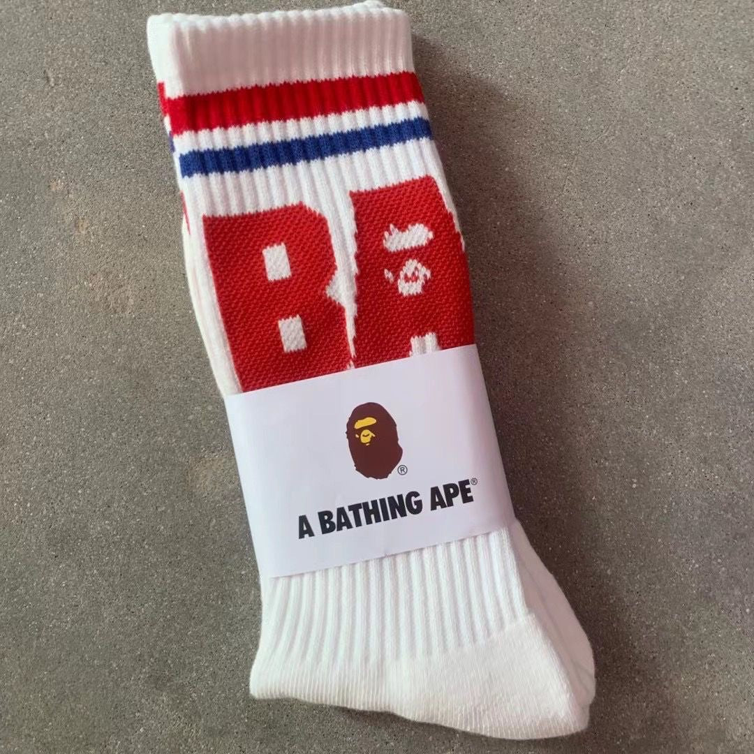 BAPE Ape Head Ribbed Crew Socks Multi Graphic Prints