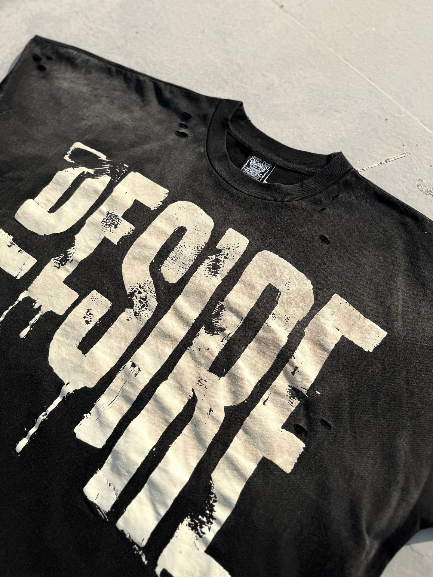 Washed Distressed Drip Letter Print Crew Neck Short Sleeve T Shirt