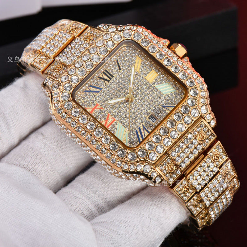 Iced Out Square Roman Numeral Quartz Watch