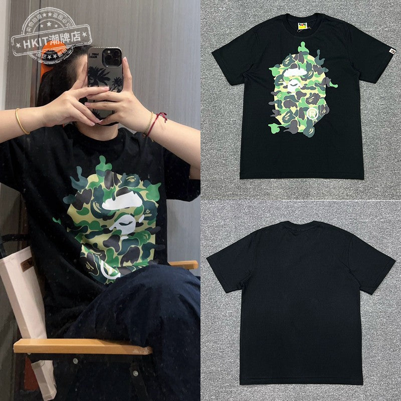 Bape Shark Camo Zip Graphic Oversized Tee Streetwear Unisex