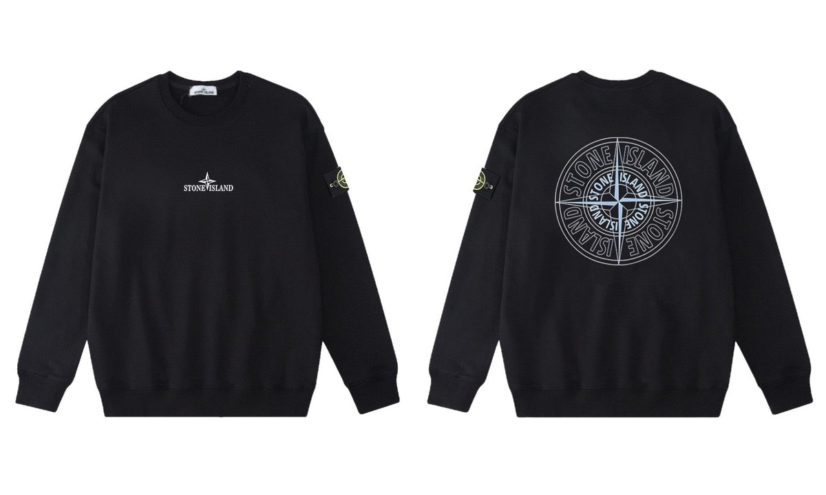 Stone Island Compass Print Crewneck Sweatshirt Men Autumn Pullover