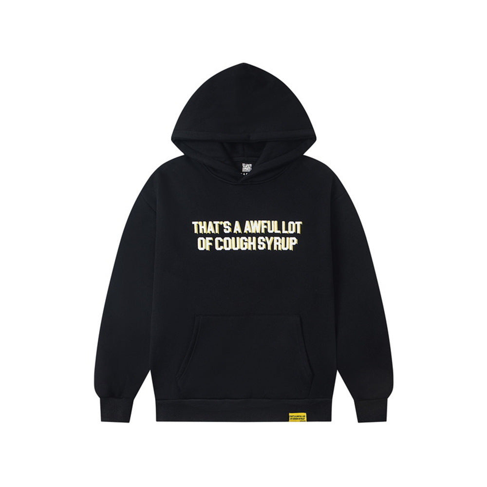 Cough Syrup Graphic Hoodie Vintage Letter Print HipHop Street Pullover