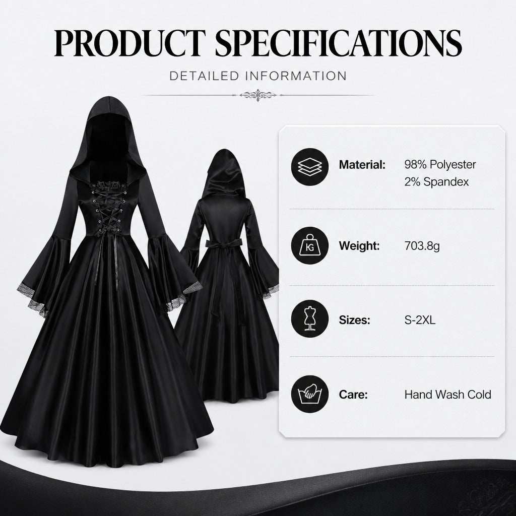 Halloween Women Medieval Gothic Hooded Witch Cosplay Long Dress