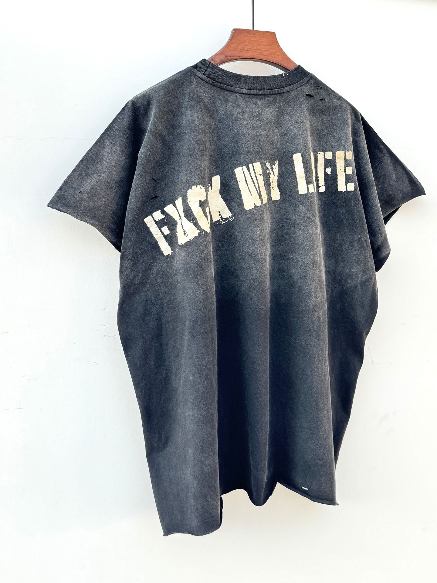 Washed Distressed Drip Letter Print Crew Neck Short Sleeve T Shirt