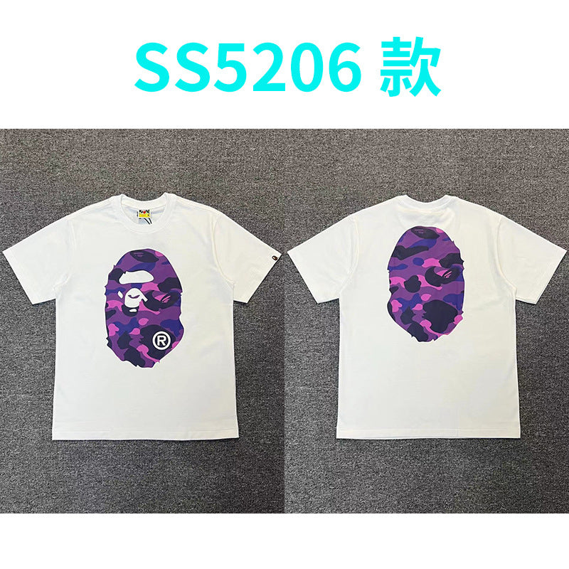 BAPE Shark Camo Graphic Tee Loose Unisex Streetwear T-Shirt