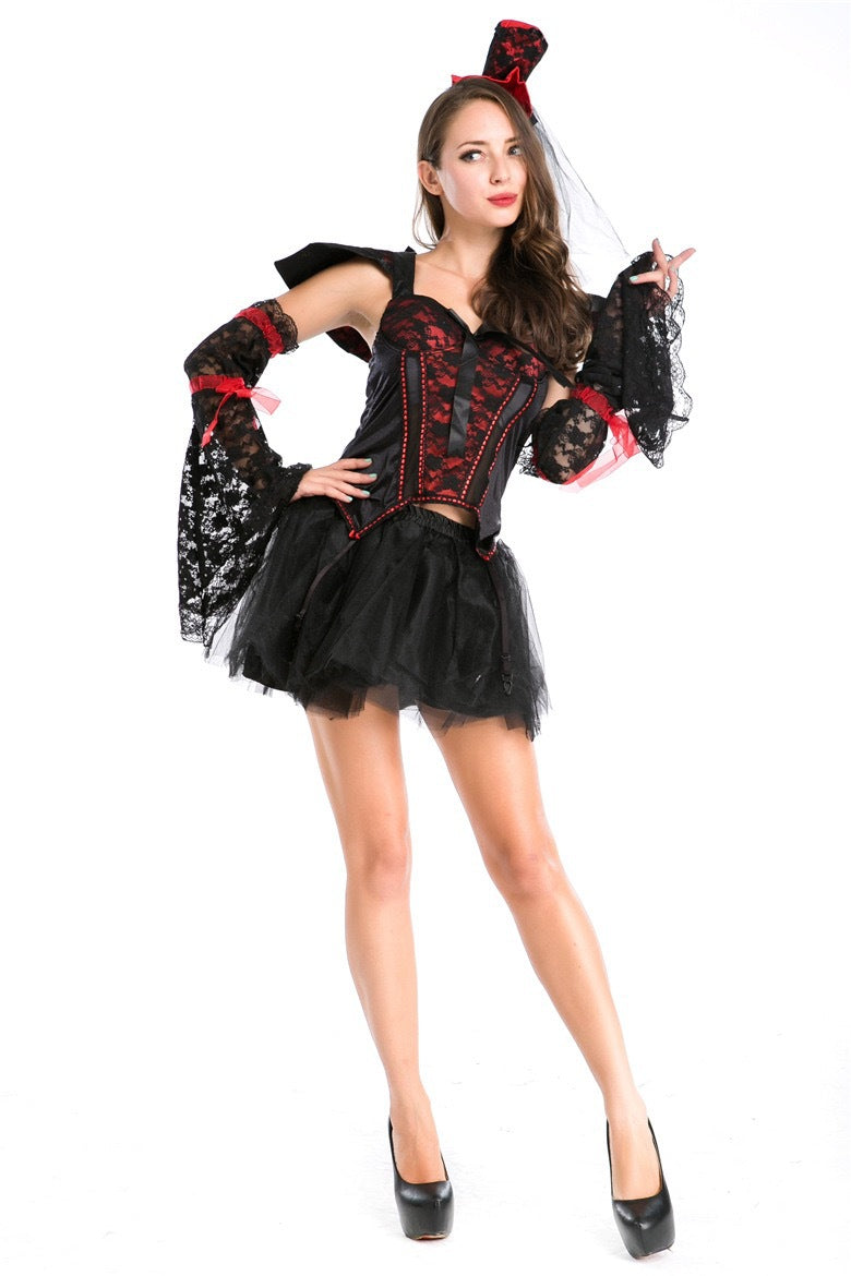 Halloween Women Gothic Vampire Witch Devil Cosplay Costume Party Dress Set