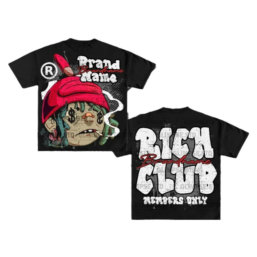 Y2K Rich Club Style Hip Hop Portrait Slogan Oversized Streetwear Cotton Tee