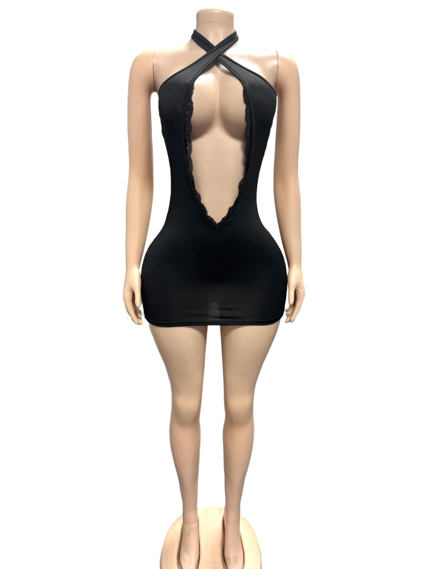 Lace Cutout Halter Bodycon Mini Dress Women Club Outfit
