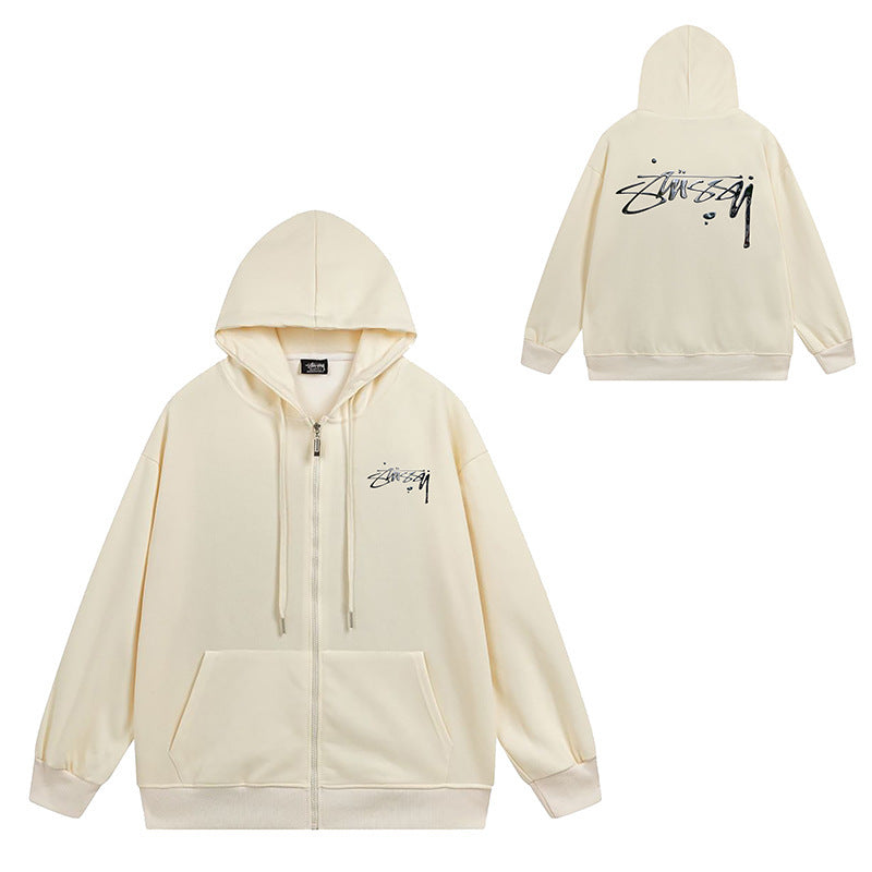 Stussy Graphic Zip Up Hoodie Letter Streetwear Casual Pullover Jacket