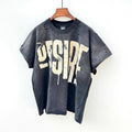 Washed Distressed Drip Letter Print Crew Neck Short Sleeve T Shirt
