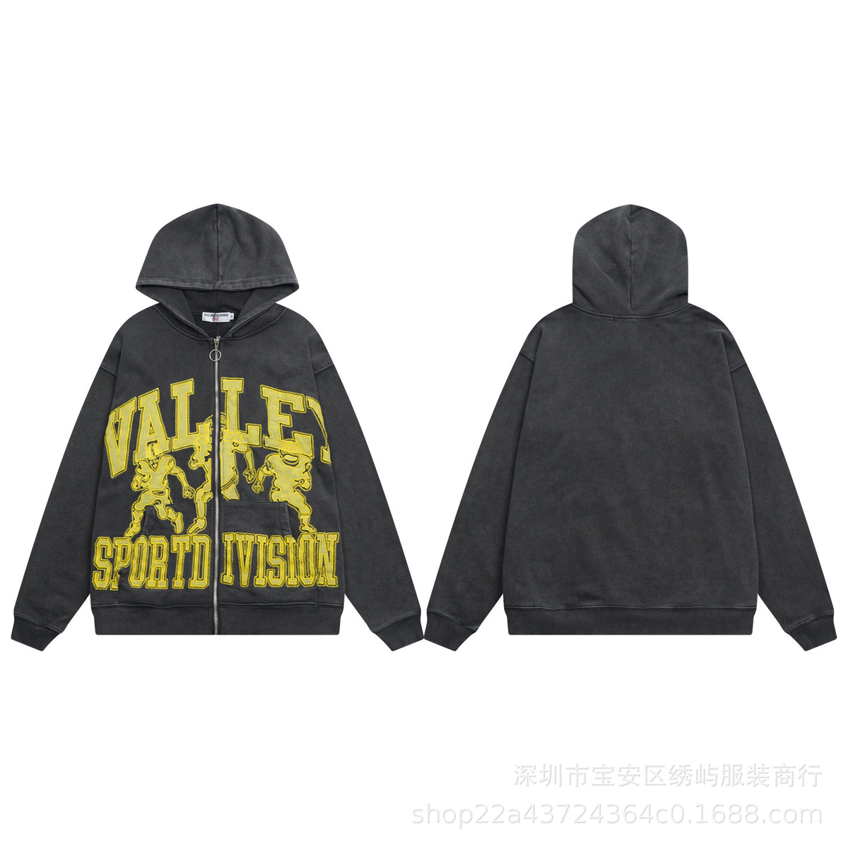Valley Dreams Graphic Zip Up Hoodie Rhinestone Vintage Street Jacket