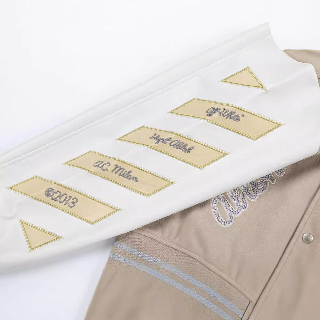 Off White Badge Embroidery Varsity Jacket Unisex
