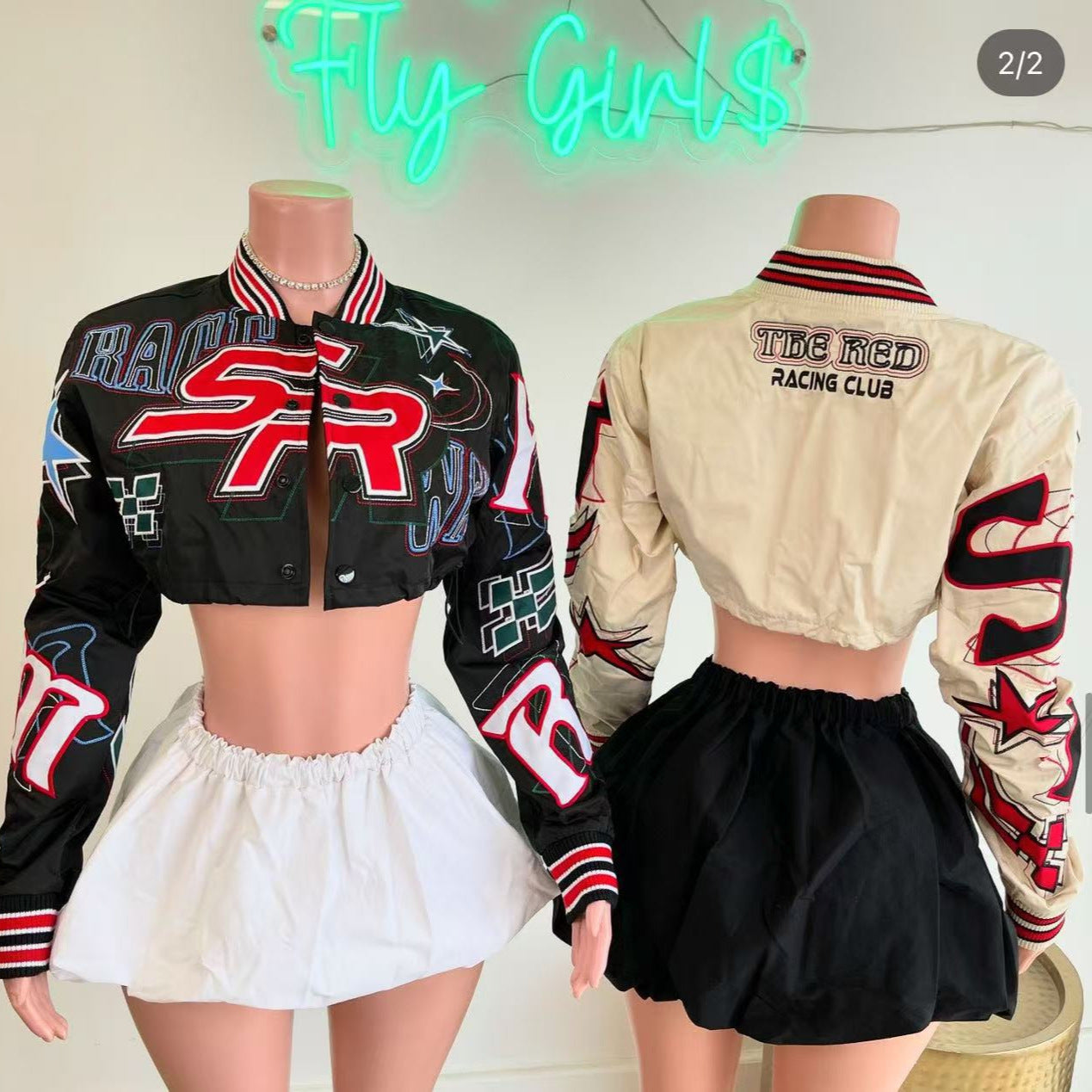 Embroidered Cropped Varsity Jacket Women Long Sleeve Baseball Coat