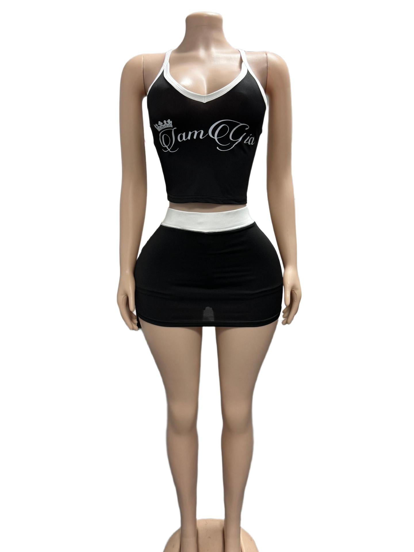 I.AM.GIA Letter Print Halter Top Skort 2 Piece Set Women