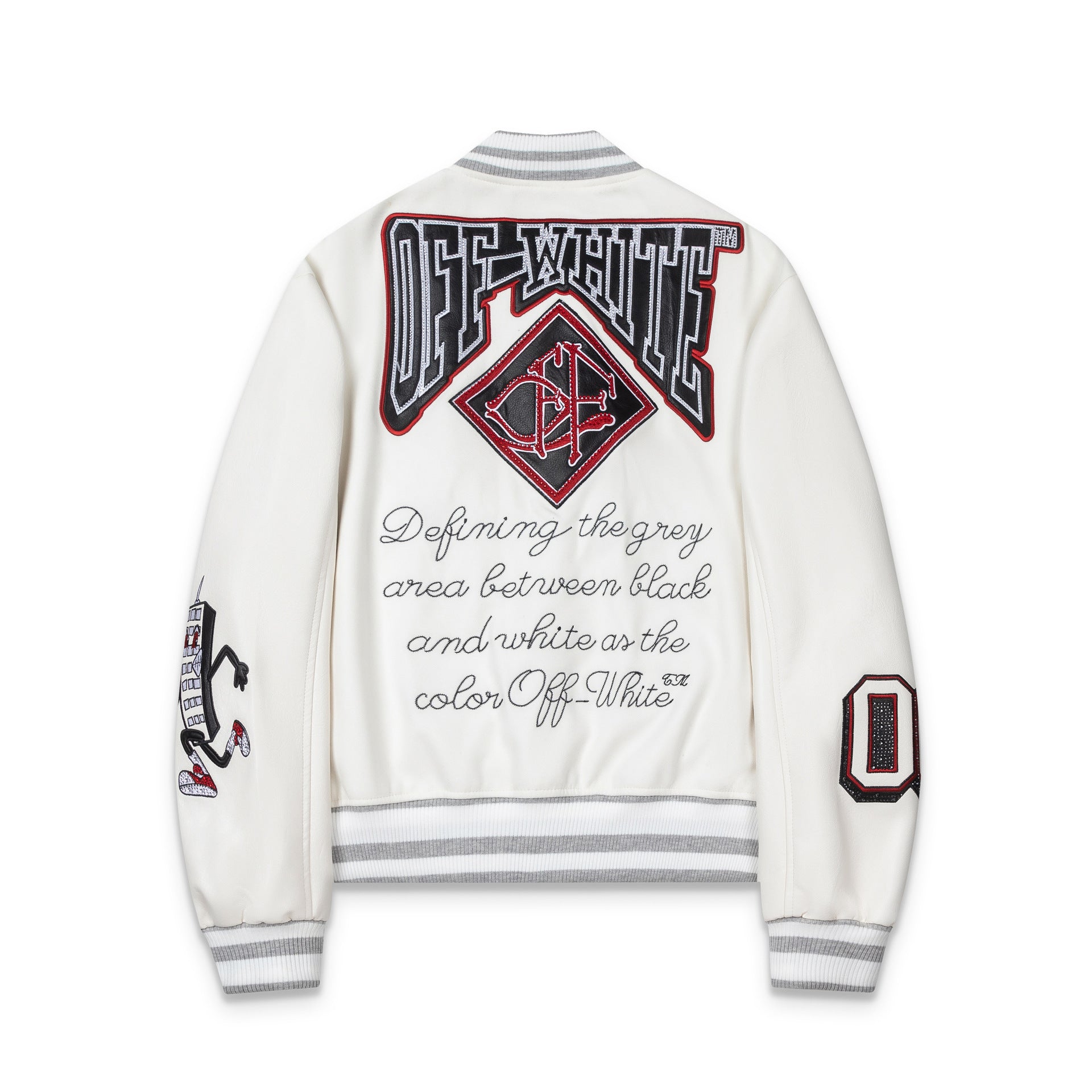 Off White Mobile Letter Embroidery Varsity Baseball Jacket Unisex